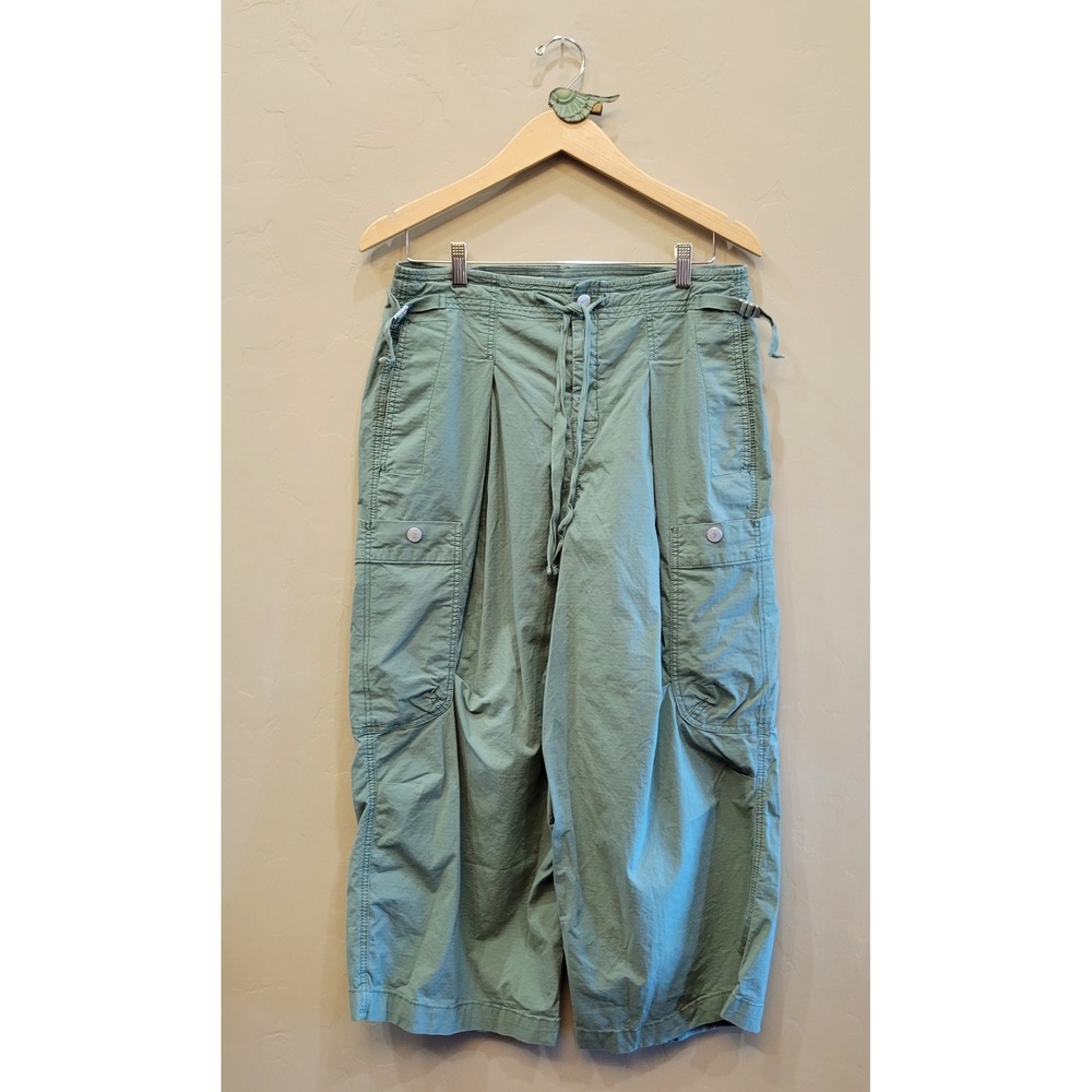 Pilcro Sage Green Cargo Pants Wide Leg Cropped Utility Drawstring Size 30